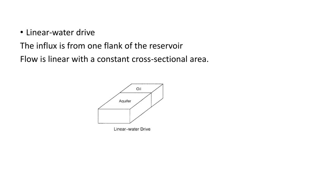 linear water drive the influx is from one flank