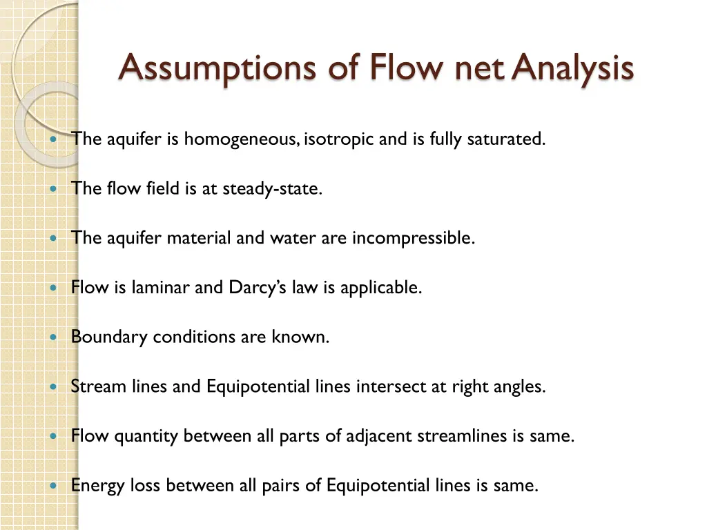 assumptions of flow net analysis