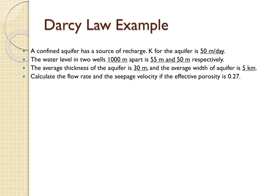 darcy law example