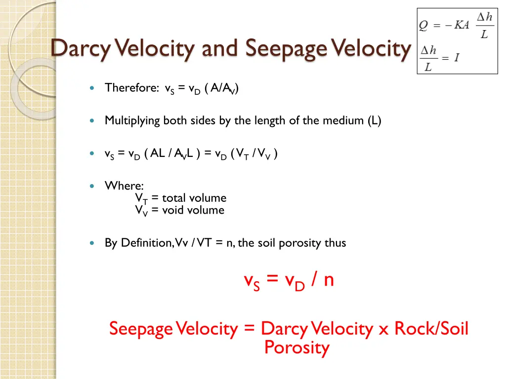 darcy velocity and seepage velocity 2