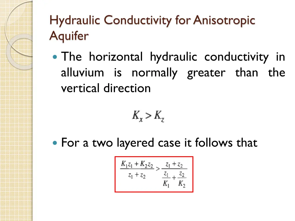 hydraulic conductivity for anisotropic aquifer 1