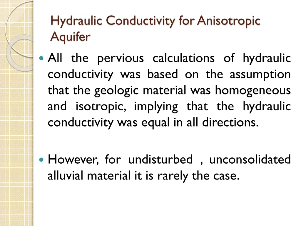 hydraulic conductivity for anisotropic aquifer