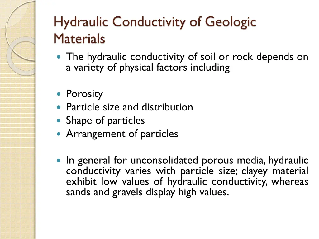 hydraulic conductivity of geologic materials