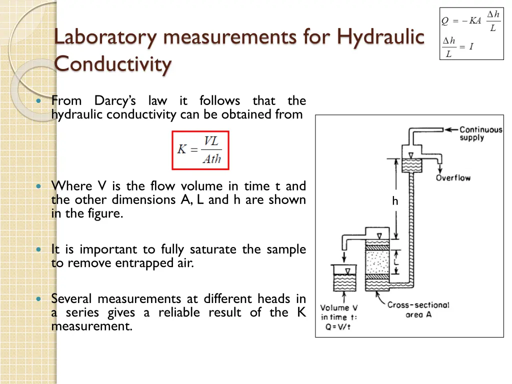 laboratory measurements for hydraulic conductivity 1