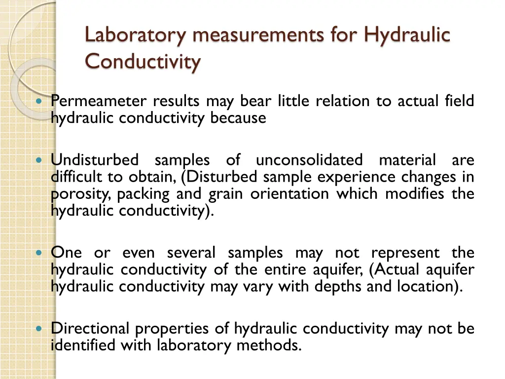 laboratory measurements for hydraulic conductivity 6