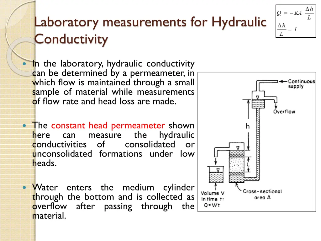 laboratory measurements for hydraulic conductivity