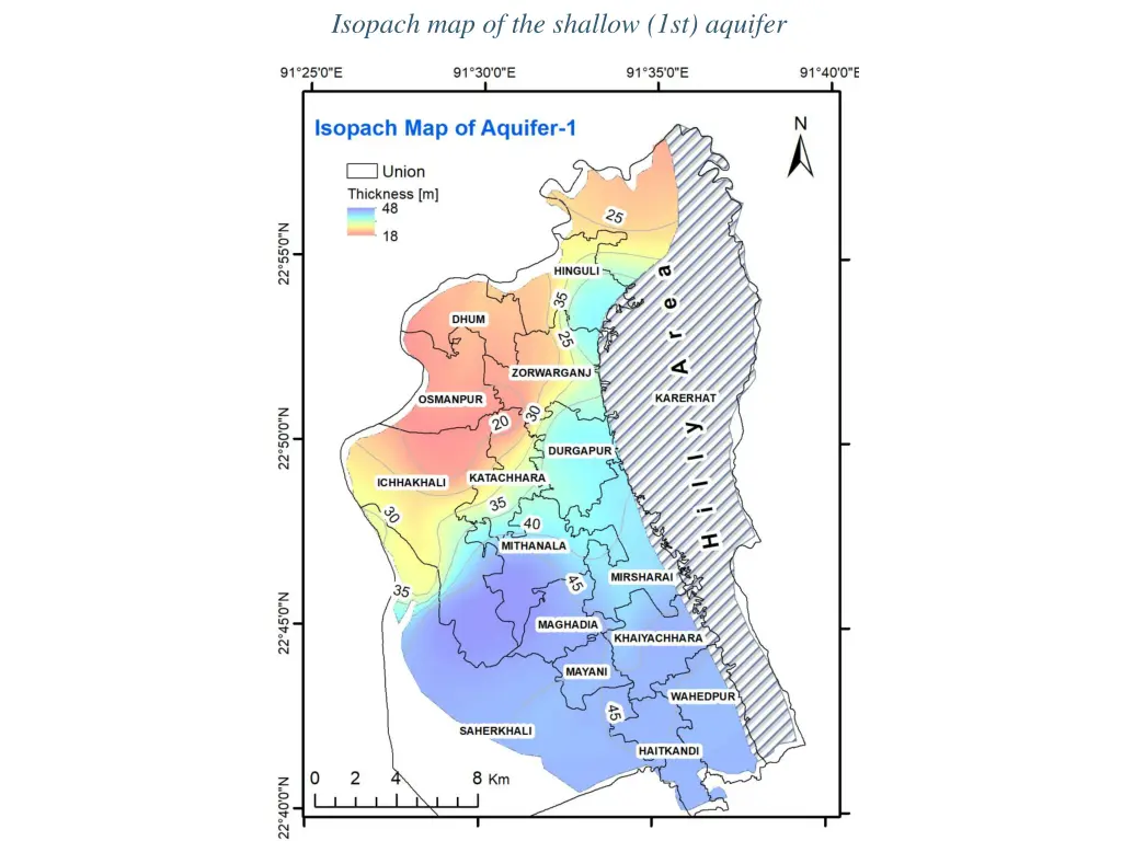 isopach map of the shallow 1st aquifer