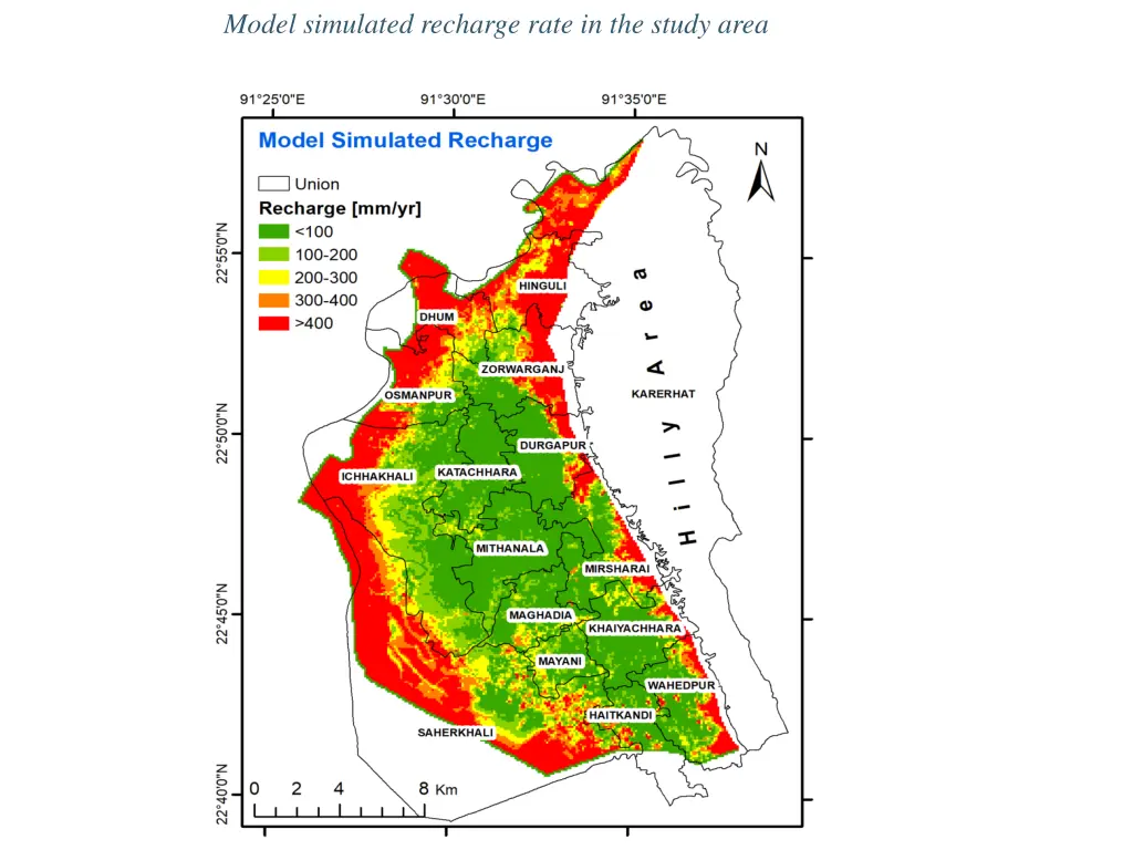 model simulated recharge rate in the study area