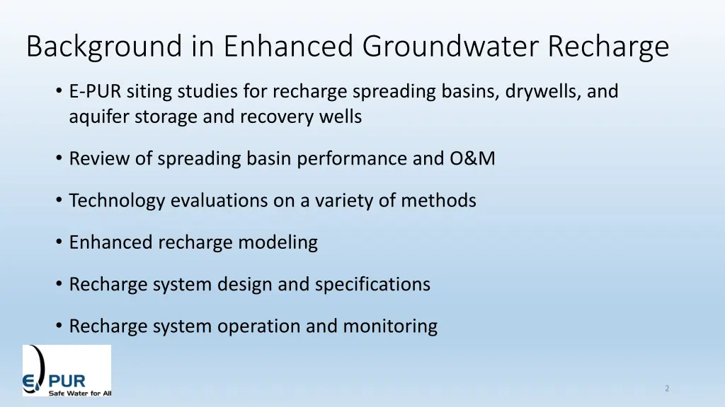 background in enhanced groundwater recharge