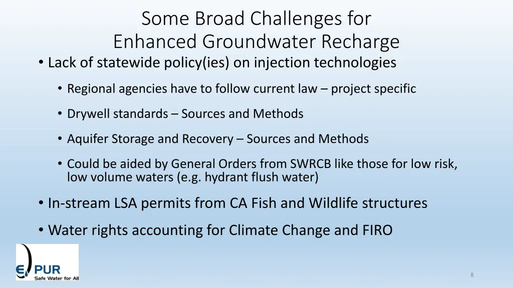 some broad challenges for enhanced groundwater