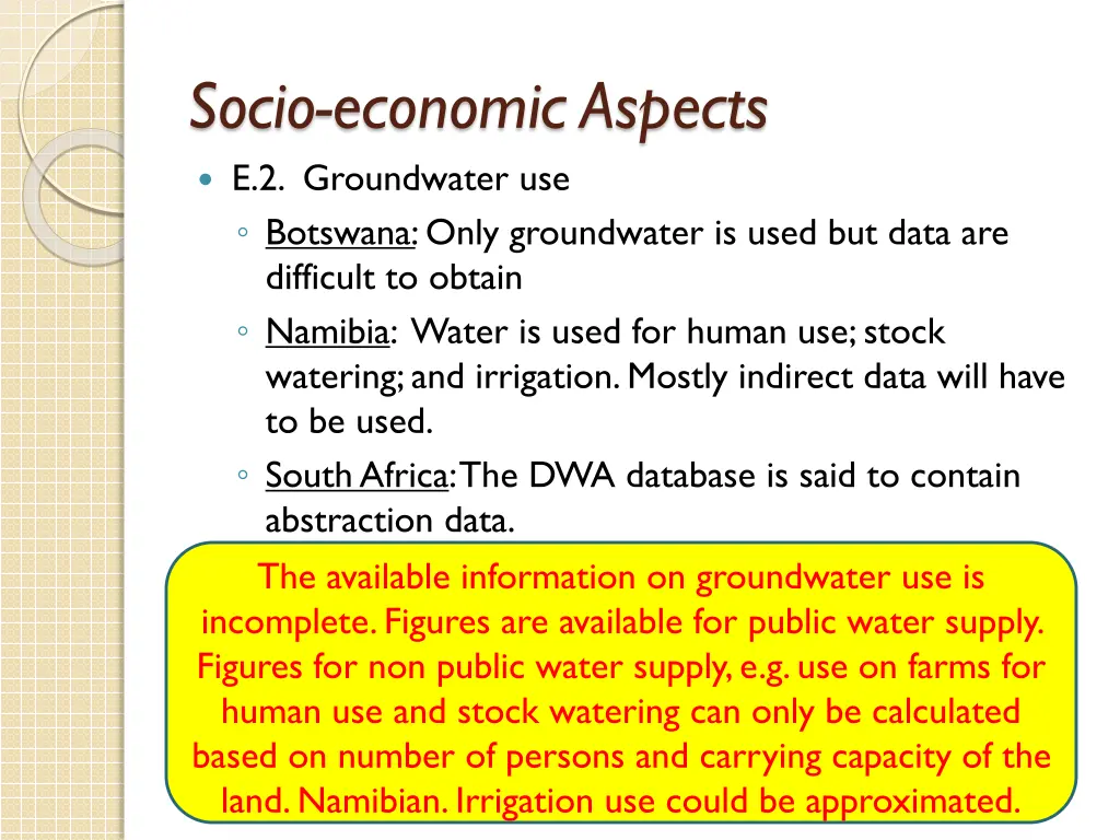 socio economic aspects e 2 groundwater