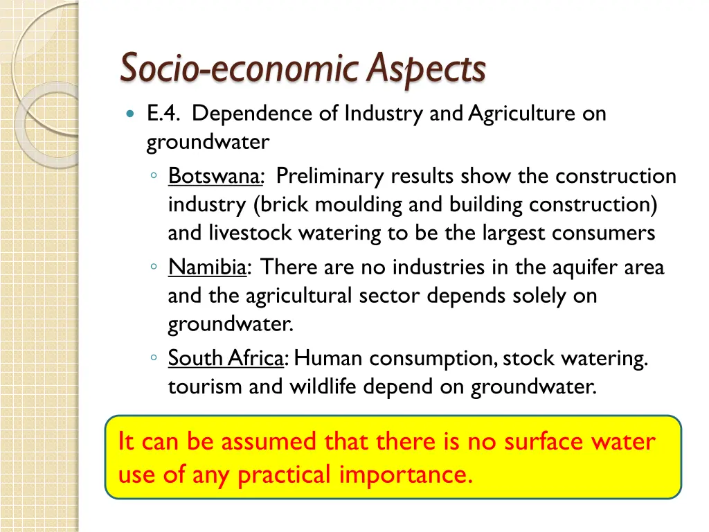 socio economic aspects e 4 dependence of industry