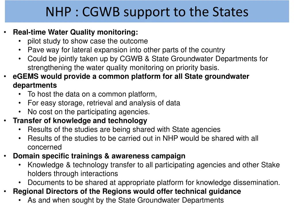 nhp cgwb support to the states