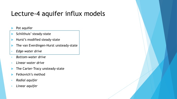 lecture 4 aquifer influx models