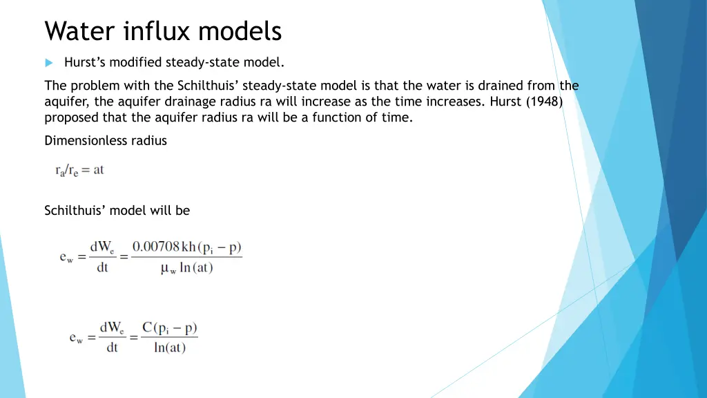 water influx models