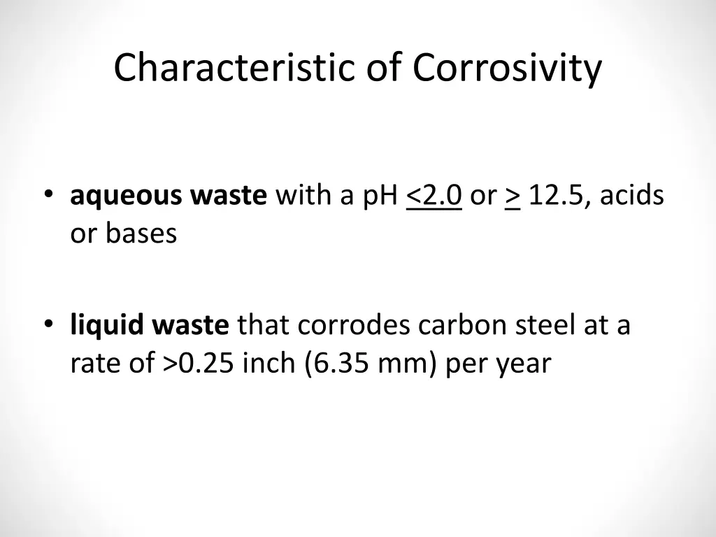 characteristic of corrosivity