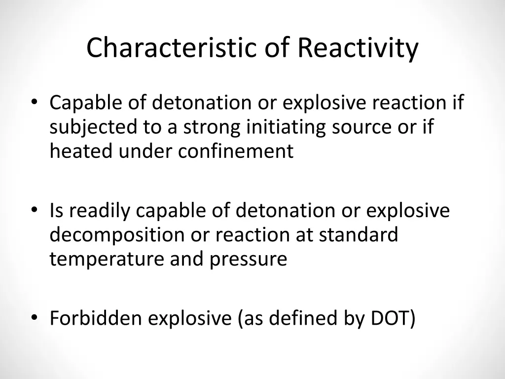 characteristic of reactivity 2