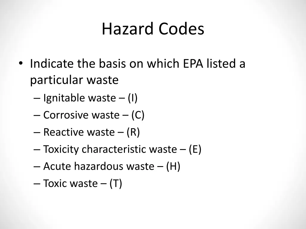 hazard codes