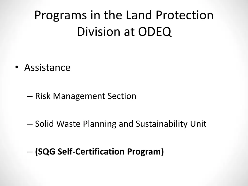 programs in the land protection division at odeq 2