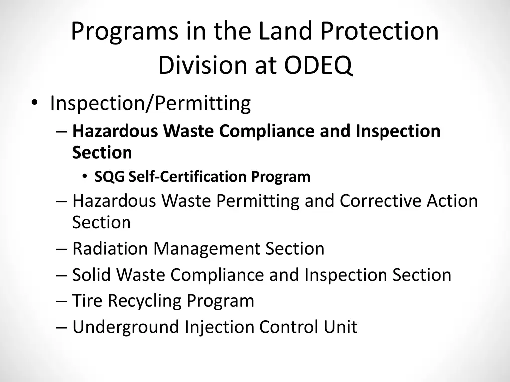 programs in the land protection division at odeq