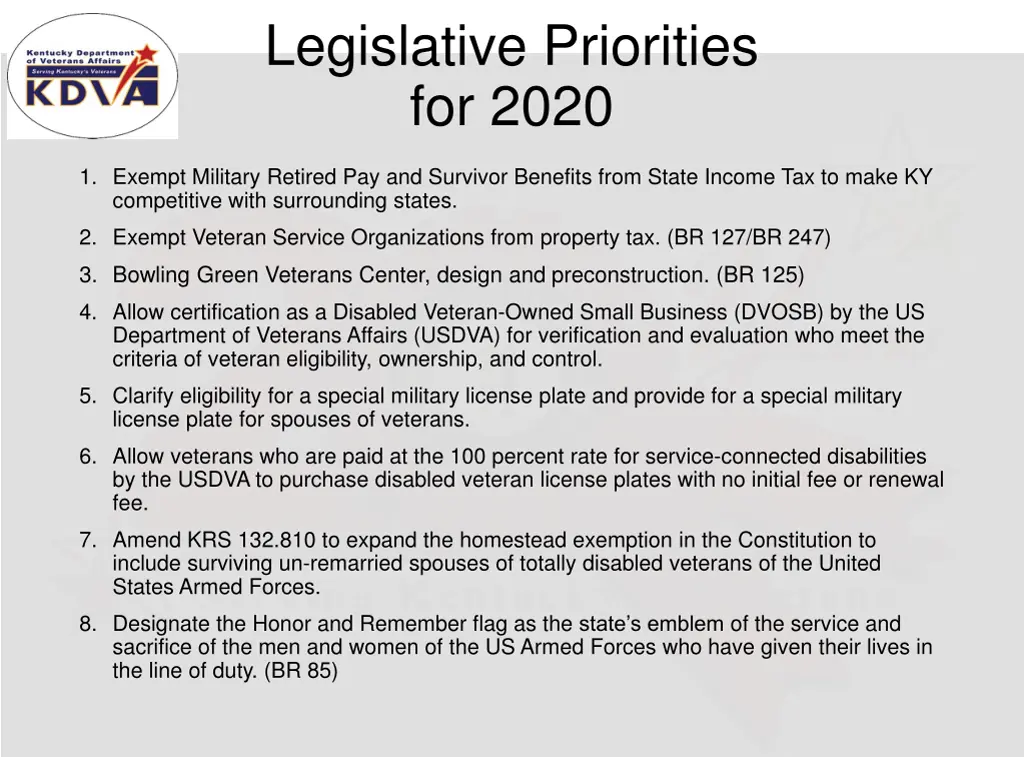 legislative priorities for 2020