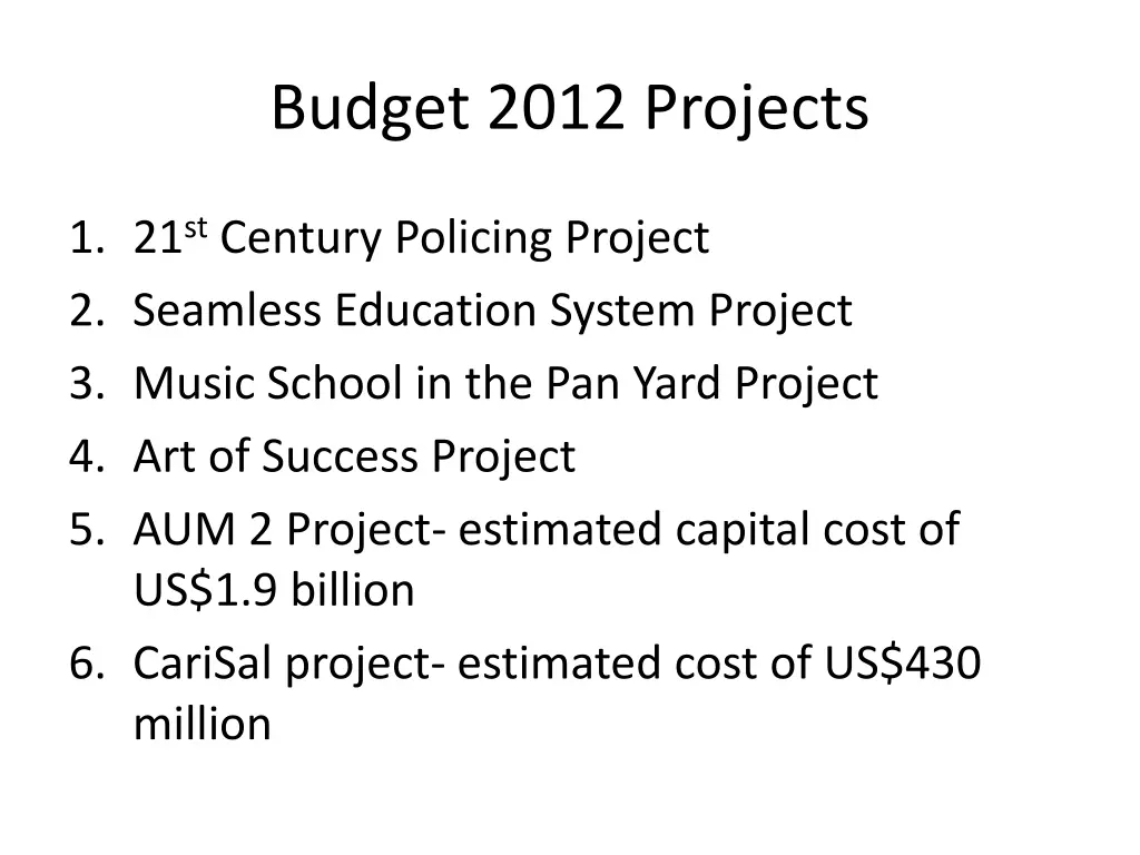 budget 2012 projects