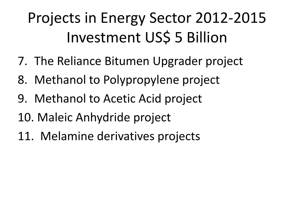 projects in energy sector 2012 2015 investment