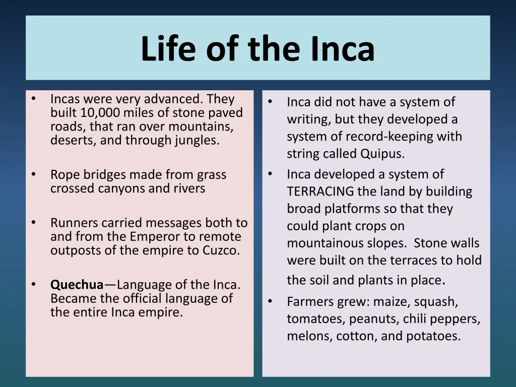 life of the inca