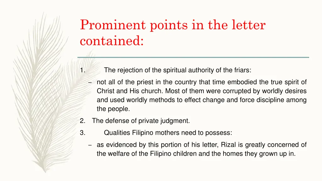 prominent points in the letter contained