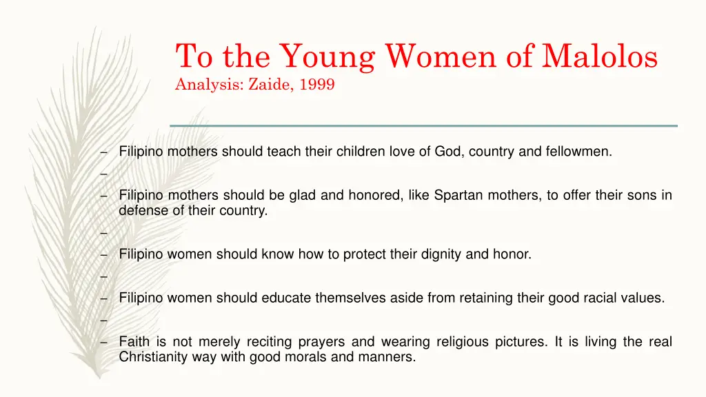 to the young women of malolos analysis zaide 1999