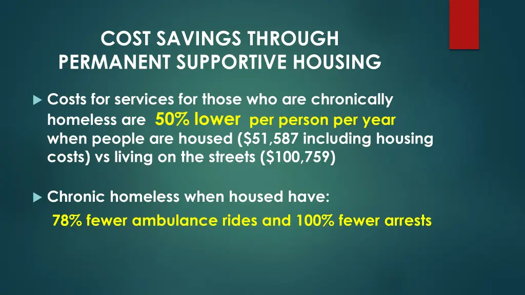 cost savings through permanent supportive housing