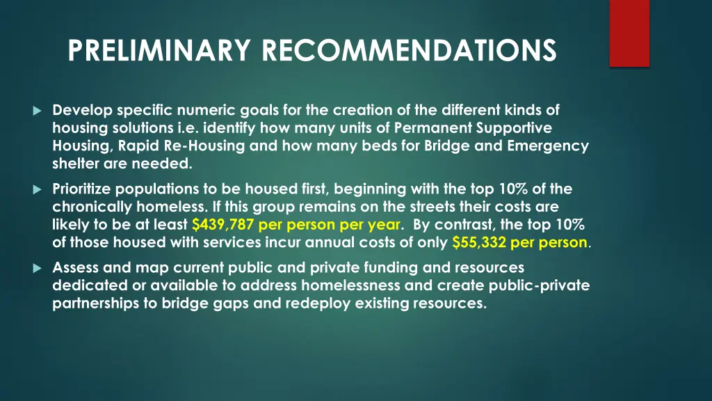 preliminary recommendations