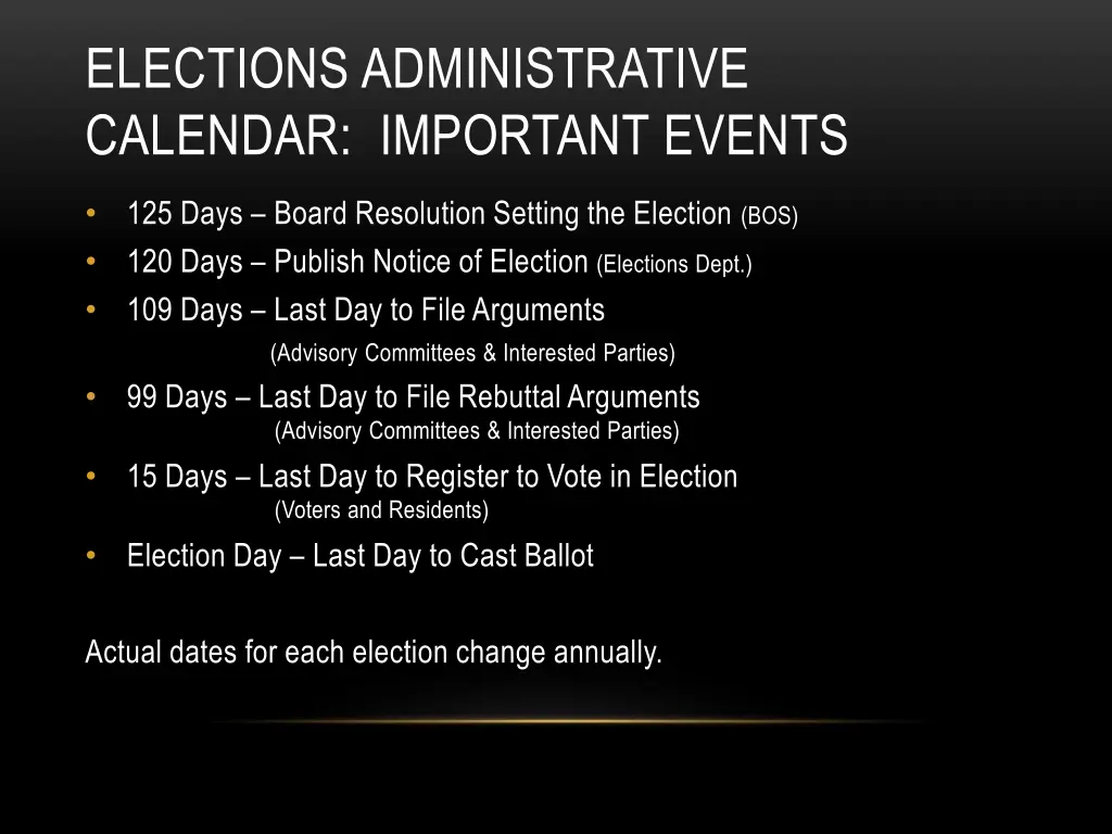 elections administrative calendar important events