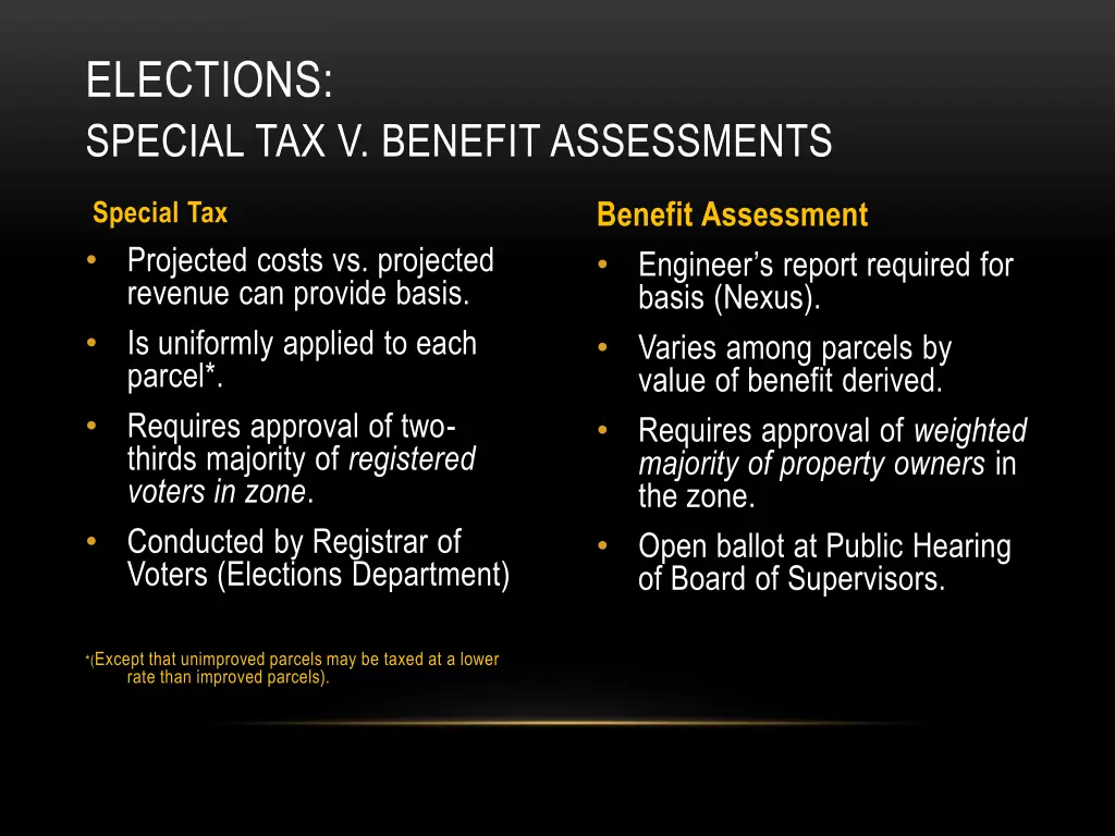 elections special tax v benefit assessments