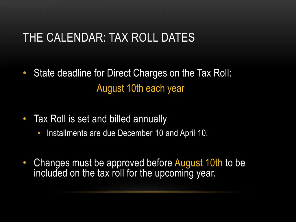 the calendar tax roll dates