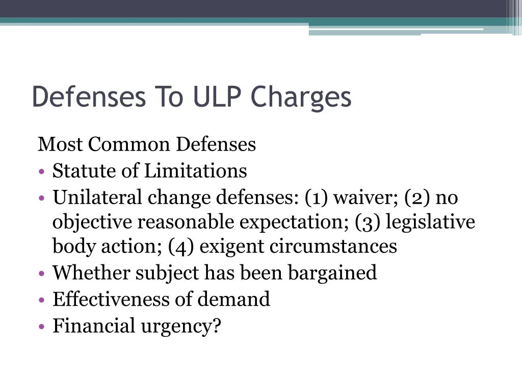 defenses to ulp charges