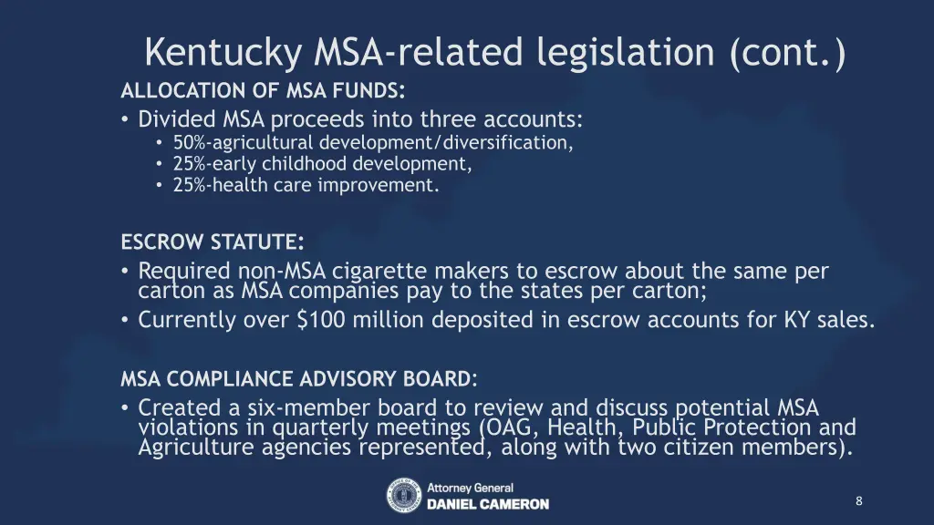 kentucky msa related legislation cont allocation