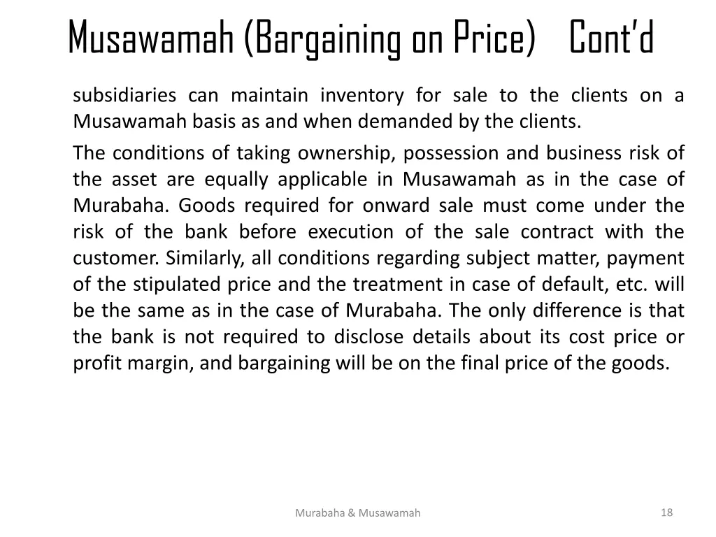 musawamah bargaining on price cont d 10