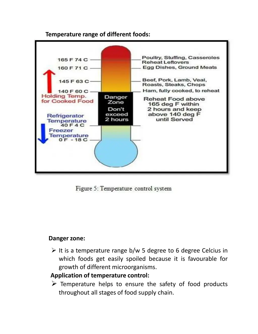 temperature range of different foods