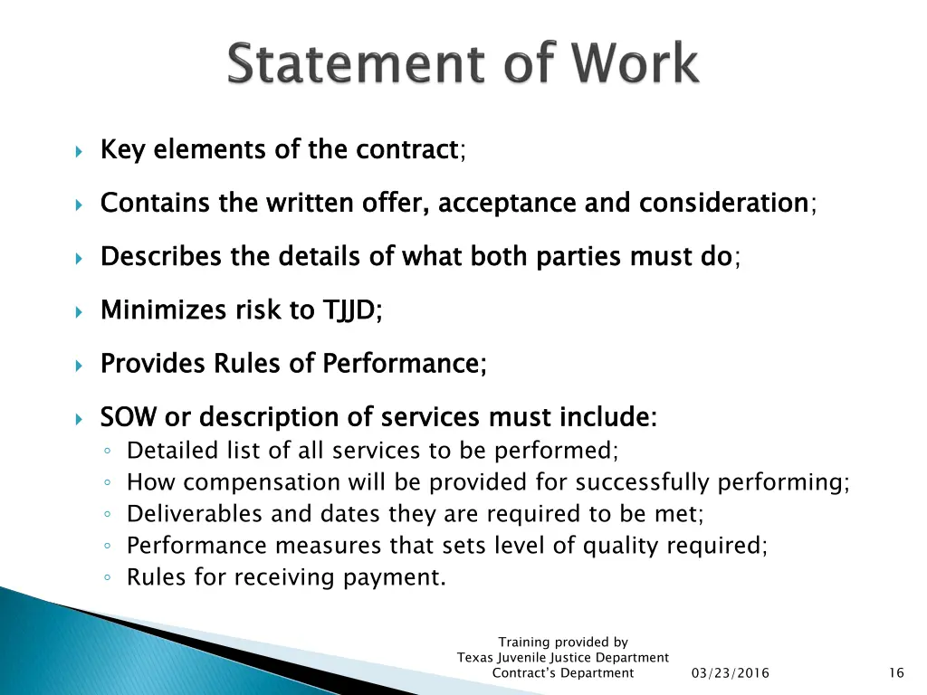 key elements of the contract