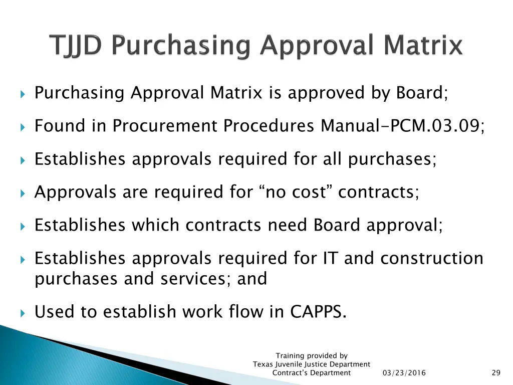 purchasing approval matrix is approved by board