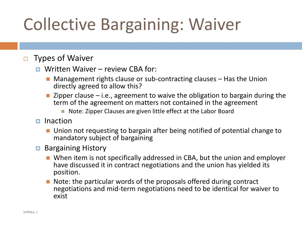 collective bargaining waiver 1