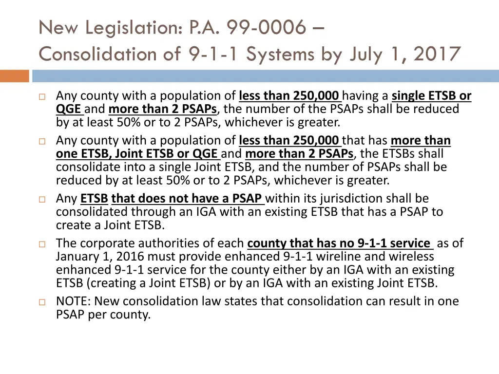 new legislation p a 99 0006 consolidation 2