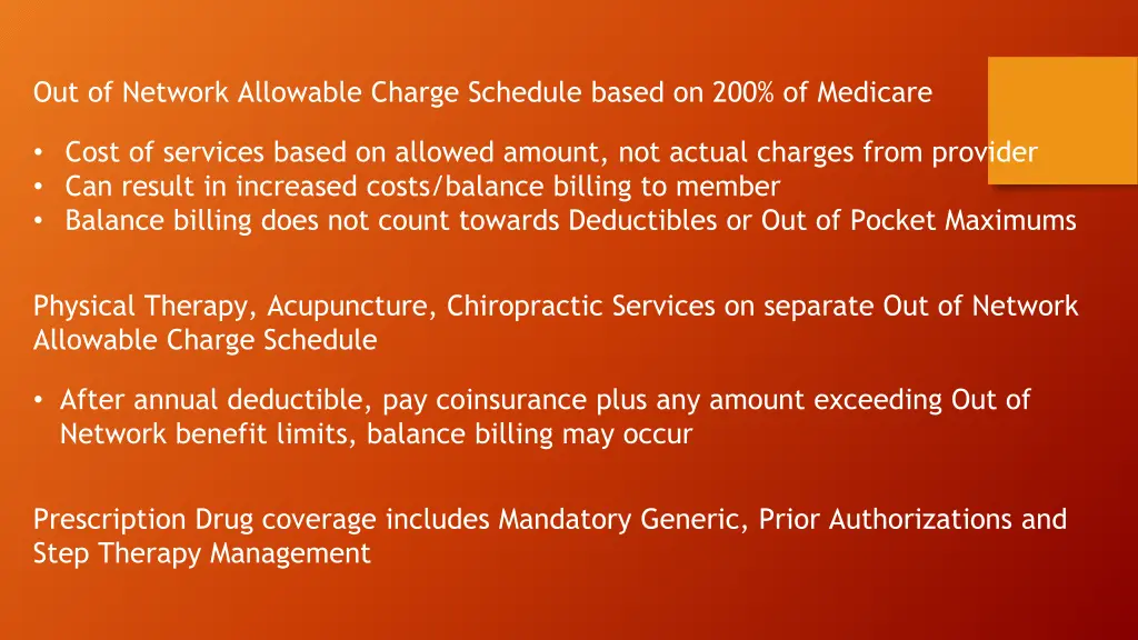 out of network allowable charge schedule based