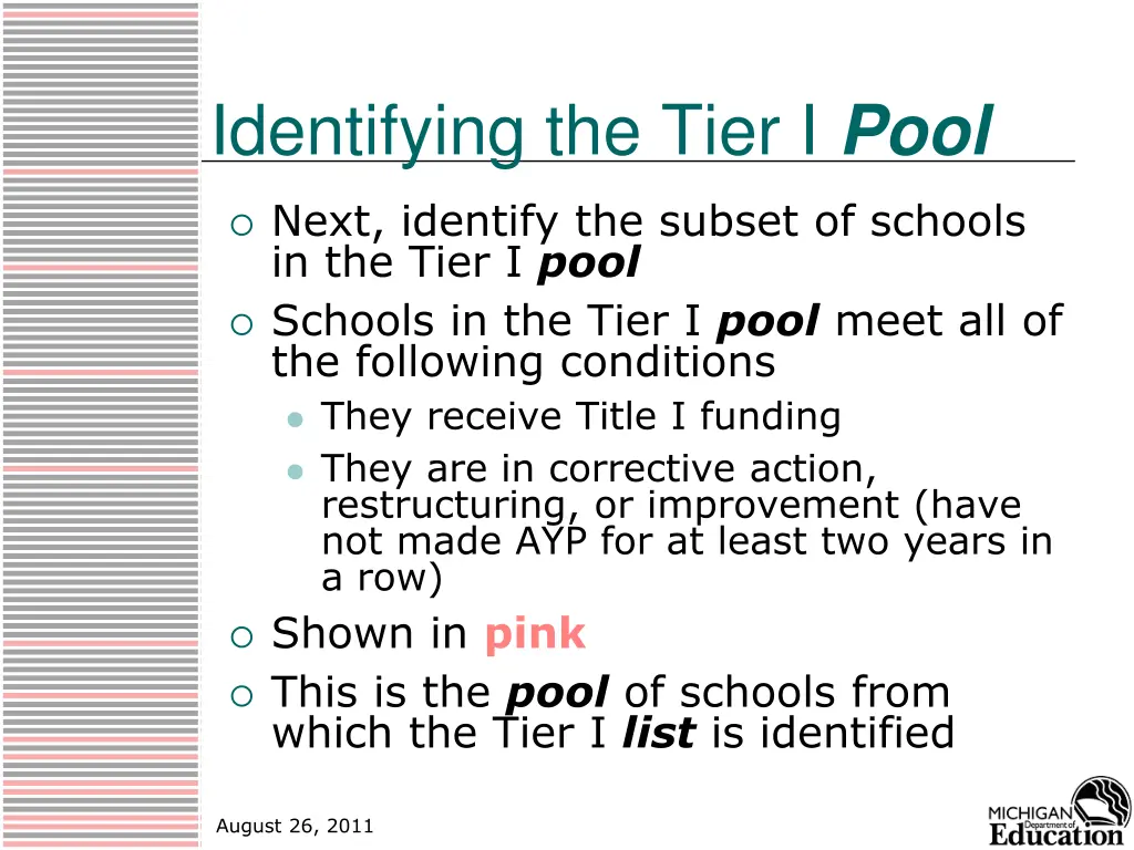 identifying the tier i pool