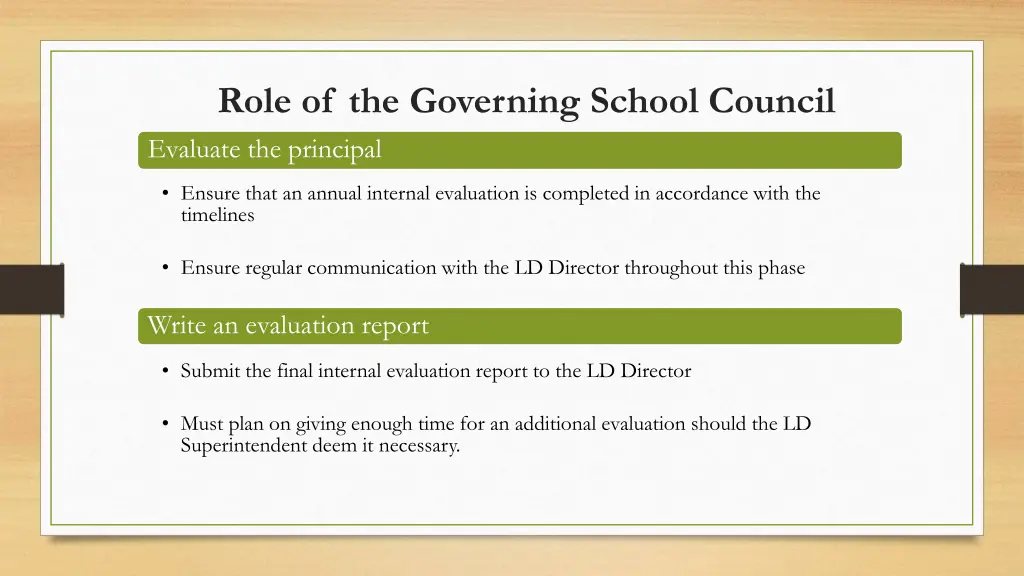 role of the governing school council evaluate