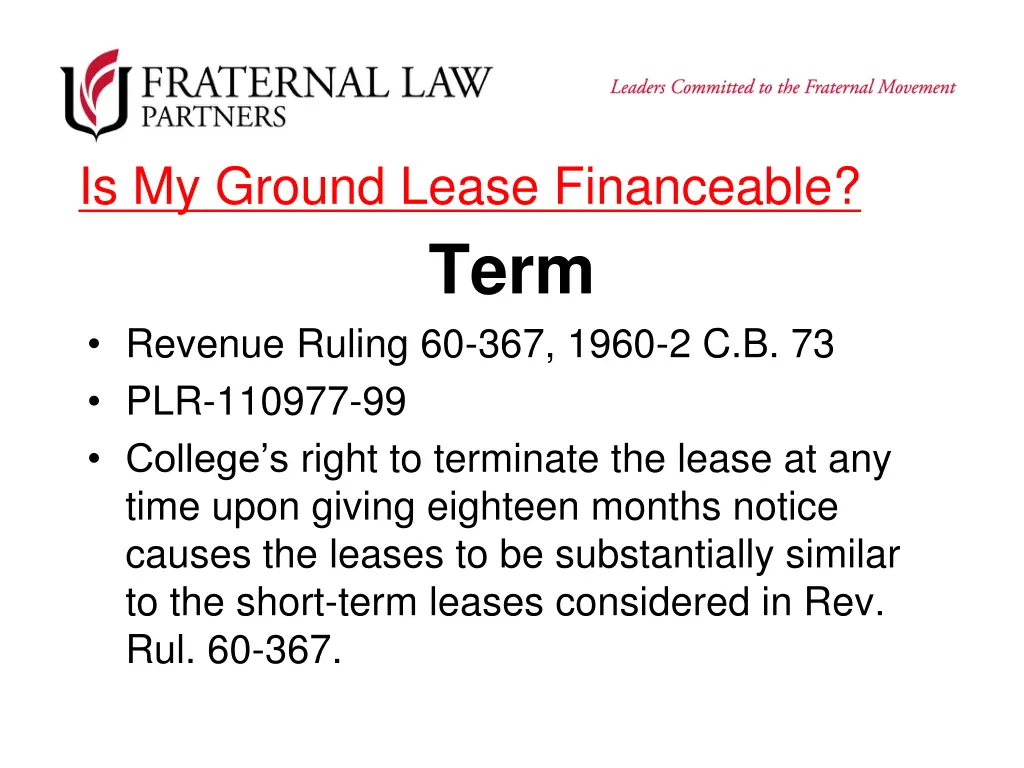 is my ground lease financeable term revenue