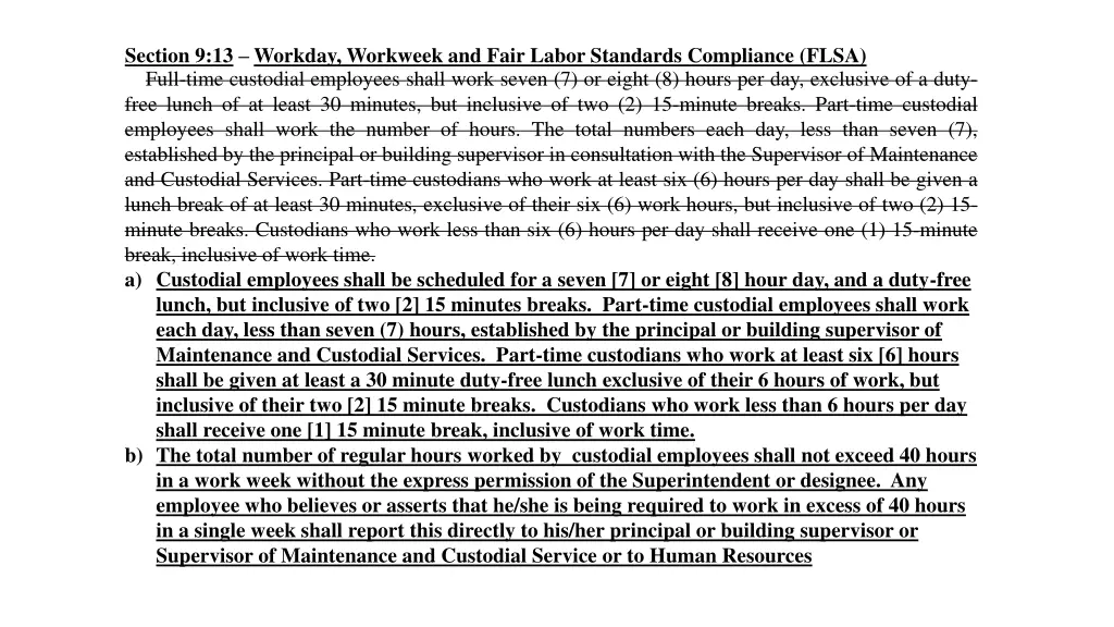 section 9 13 workday workweek and fair labor