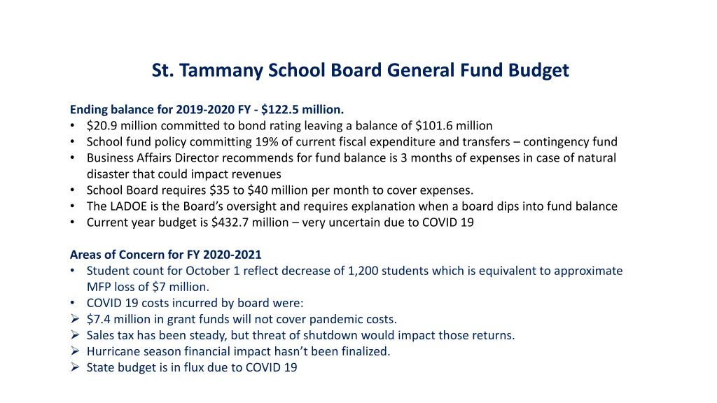 st tammany school board general fund budget