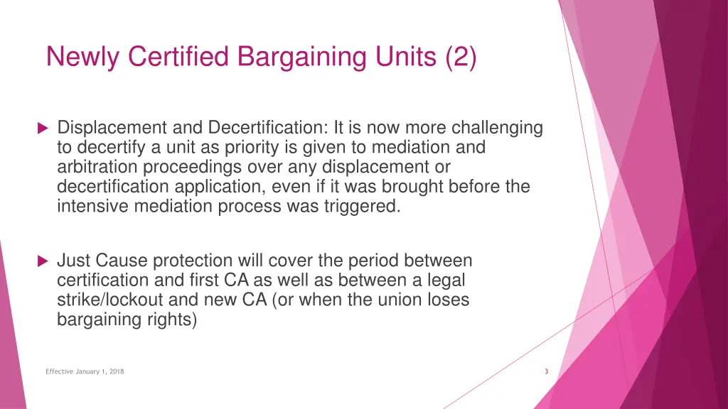 newly certified bargaining units 2